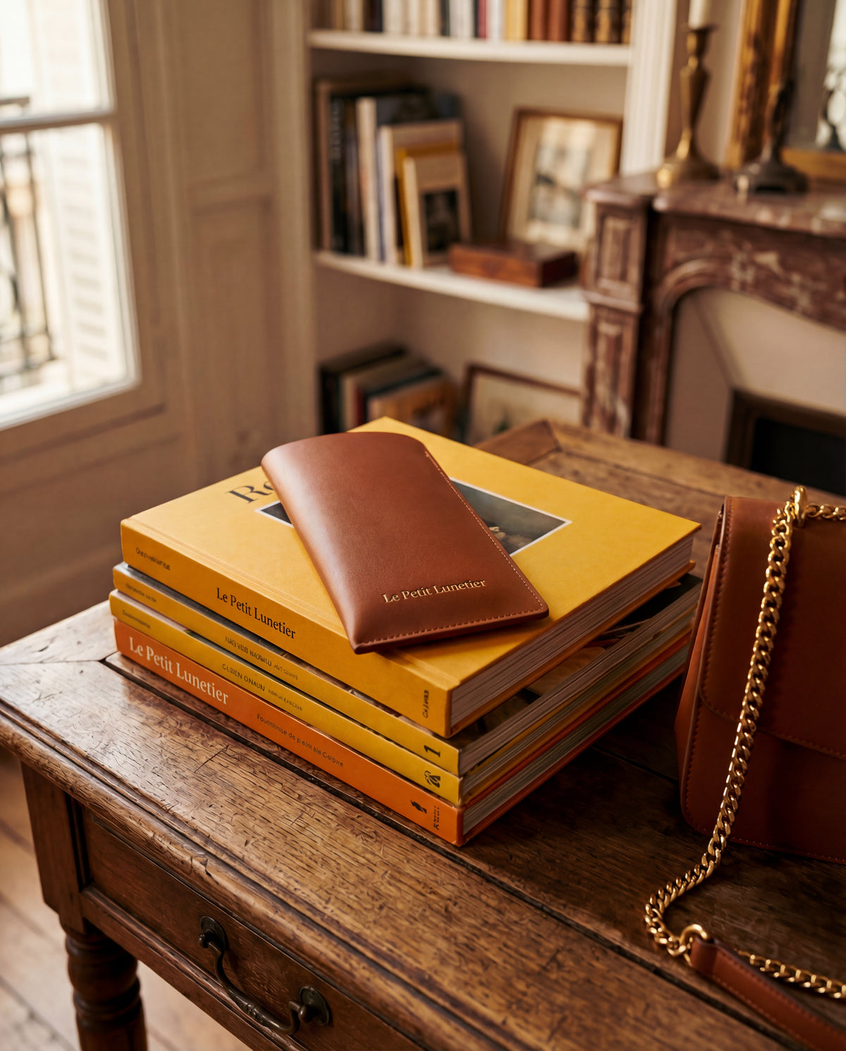 Pochette camel en cuir